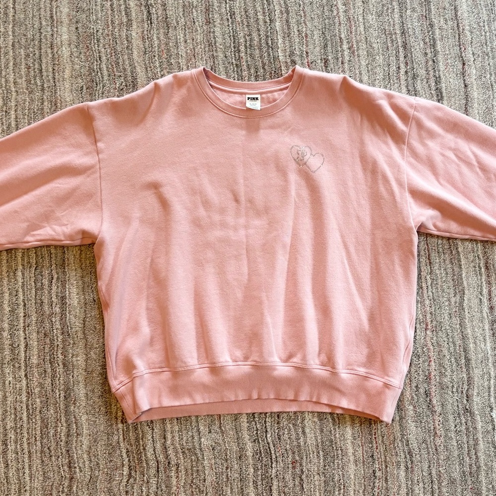 PINK Light Pink Rhinestone Crewneck